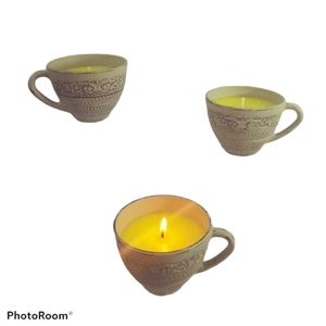 Soy Candle In Painted Teacup - Sea Salt & Orchid